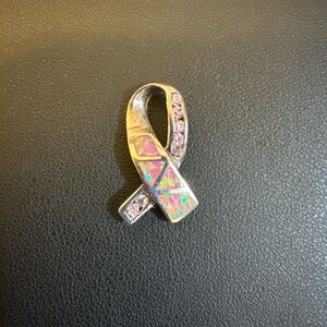Silver 925 breast, cancer awareness, ribbon pendant